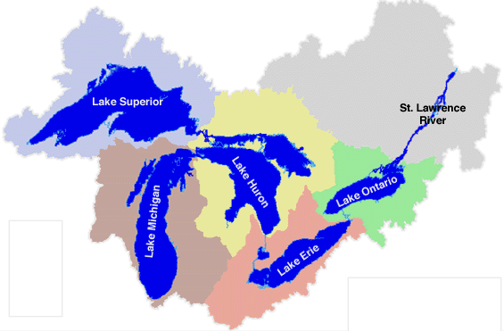 Map of the watershed boundaries for each Great Lake