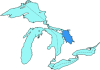 Map of the Great Lakes showing the location of Georgian Bay