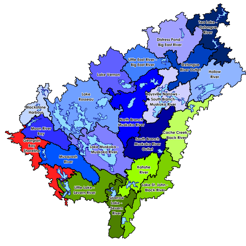 Map of the Quaternary Watersheds included in the 2023 Muskoka Watershed Report Card