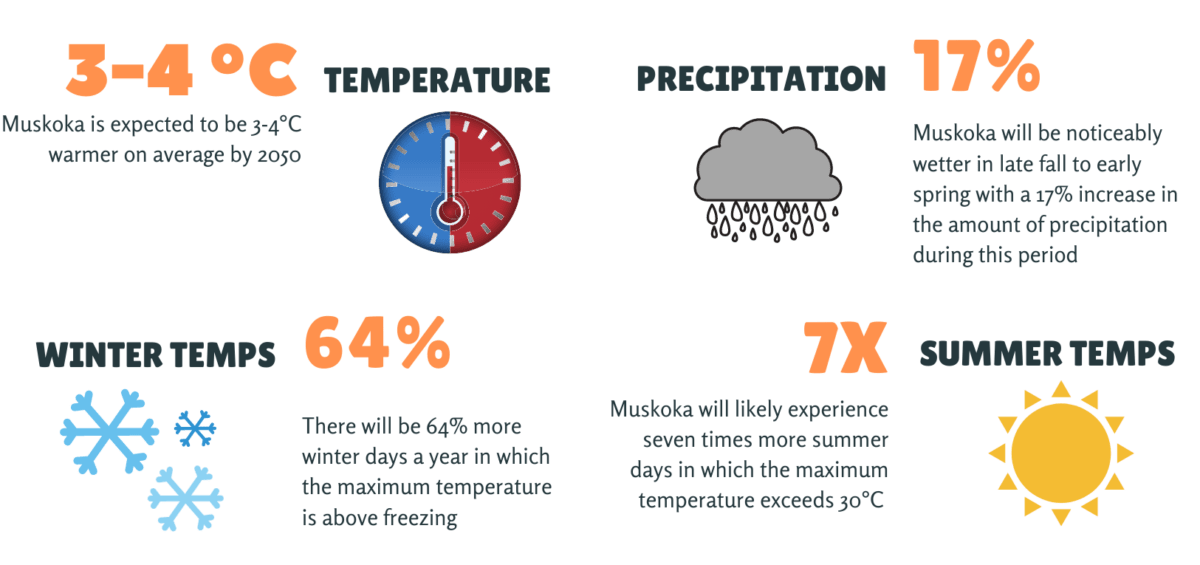 Infographic of expected climate in Muskoka by 2050.