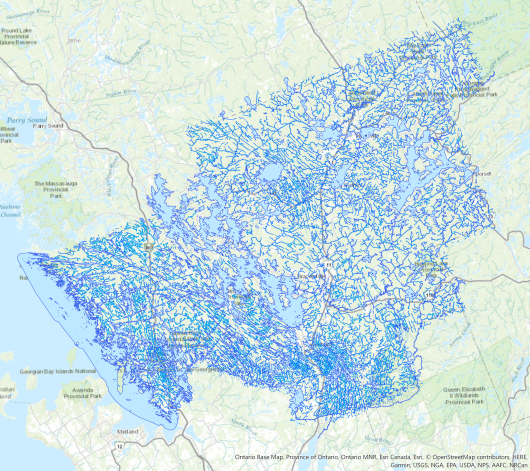 Map of water features in Muskoka.