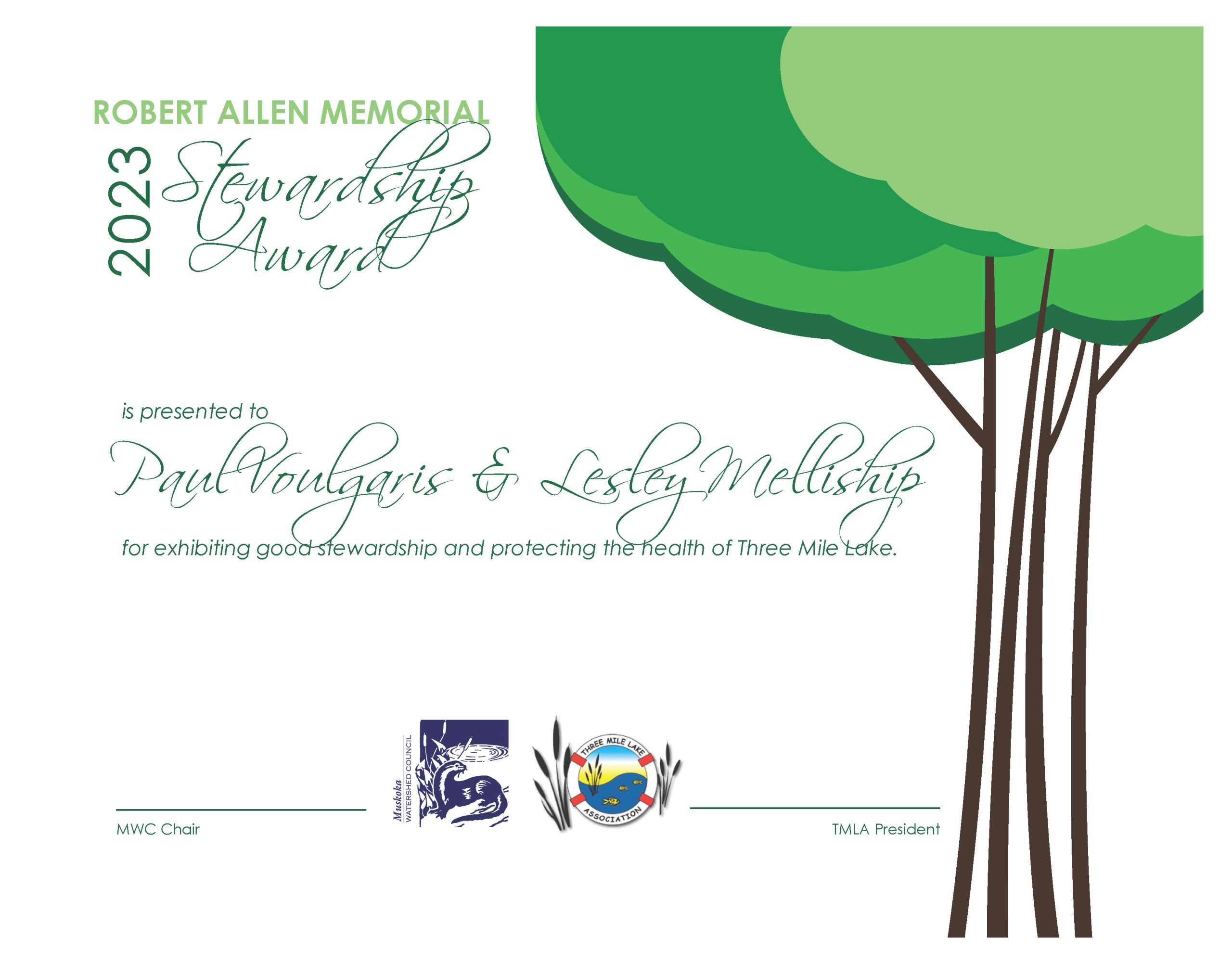 Robert Allen Memorial Stewardship Award Certificate