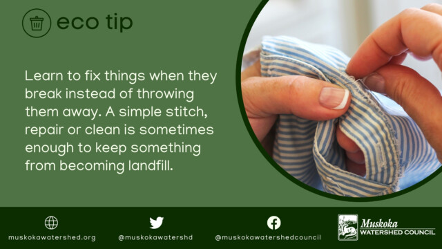 Learn to fix things when they break instead of throwing them away. A simple stitch, repair or clean is sometimes enough to keep something from becoming landfill.