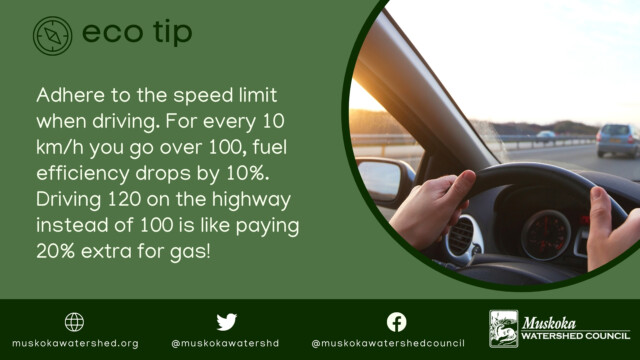 Adhere to the speed limit when driving. For every 10 km/h you go over 100, fuel efficiency drops by 10%. Driving 120 on the highway instead of 100 is like paying 20% extra for gas!